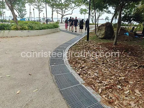 Galvanized steel grating used for drainage in Singapore park