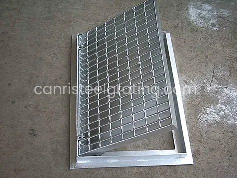 Galvanized drain grating with hinge and frame